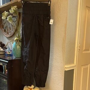 Free People Black Elastic Waist Jogger Pants with Metallic Accent